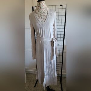 TY-LR Light Taupe V-Neck Wrap Maxi Dress with Waist Tie Size SMALL